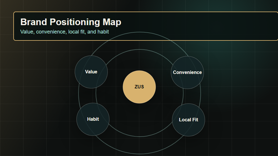 Abstract brand positioning map for ZUS Coffee strategy analysis